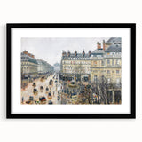 Extra large abstract art print featuring a colorful, textured depiction of a rural landscape on a black framed canvas.