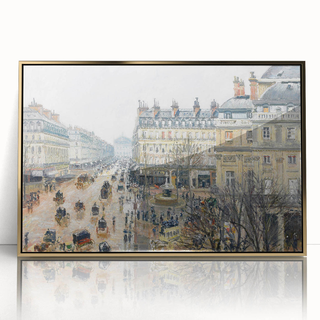 Large art print of a Camille Pissarro painting, featuring a rural landscape in muted greens and blues.