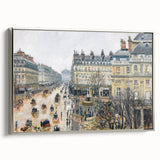 Landscape art painting by Camille Pissarro, featuring a colorful rural scene in a silver frame, ideal for living room decor.