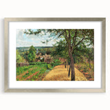 Textured abstract art print of a colorful, impressionist landscape on silver-framed canvas, ideal for bedroom art decor.