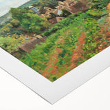 Art deco poster featuring a Camille Pissarro design in muted earth tones on rolled canvas, suitable for dining room walls.