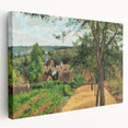 Side view of a stretched canvas featuring Camille Pissarro's impressionist landscape, ideal for kitchen wall art.