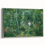 Framed canvas featuring a vintage-style landscape art painting by Camille Pissarro.