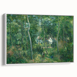 Vintage poster art of a colorful Camille Pissarro painting on a framed canvas, ideal for living room decor.