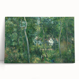 Black and white print of Camille Pissarro's artwork on a stretched canvas, ideal for kitchen wall art or bedroom ambiance.
