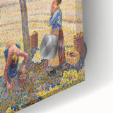 Mid-century modernist acrylic print of abstract design in earthy hues, ideal for dining room art.