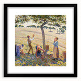 Extra large colorful abstract art print of textured brushstrokes in vibrant hues, framed in black.