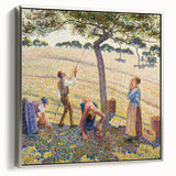 Landscape art painting by Camille Pissarro, featuring colorful rural scene, silver-framed canvas, ideal for vintage decor.