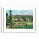 Abstract art print of a colorful cityscape on a white-framed canvas, suitable for bedroom or dining room decor.