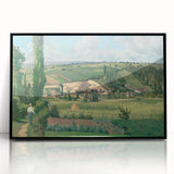 Large abstract wall art featuring a Camille Pissarro-inspired design in muted earth tones on a black framed acrylic.