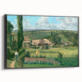 Black and white landscape painting on framed canvas, featuring a vintage pastoral scene, ideal for bedroom decor.