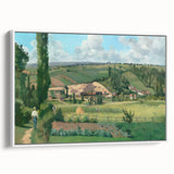 Vintage poster art of a colorful Camille Pissarro painting, framed canvas in extra large size, ideal for living room decor.