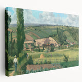 Side view of a stretched canvas featuring Camille Pissarro's impressionist landscape, ideal for kitchen wall art.