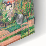 Mid-century modernist acrylic print featuring large abstract shapes in earthy tones, ideal for dining room art.