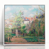 Art deco poster featuring a vibrant Camille Pissarro design in a white acrylic frame, ideal for modern nursery decor.