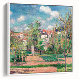 Vintage poster art of a colorful Camille Pissarro painting on a large framed canvas, ideal for living room decor.