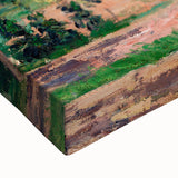 Large art print of a Camille Pissarro landscape painting in black and white on stretched canvas.