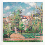 Black and white canvas print of a Camille Pissarro painting, ideal for kitchen wall art.
