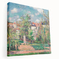 Large art depicting a Camille Pissarro-inspired impressionist landscape on stretched canvas, suitable for kitchen wall art.