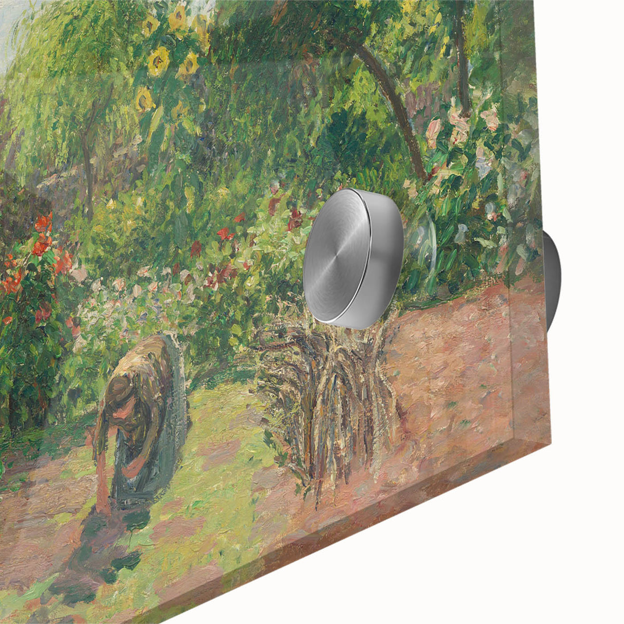 Mid-century modernist large abstract wall art by Camille Pissarro, featuring soft pastel shades on acrylic glass.