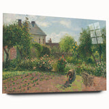 Large acrylic print of a Camille Pissarro-inspired abstract landscape in muted greens and blues.