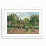 Abstract art print of a cityscape in muted gray and blue tones on a framed white canvas, suitable for dining room decor.