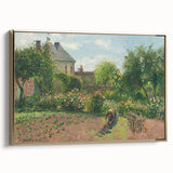 Landscape painting by Camille Pissarro, featuring muted earth tones on a framed canvas, ideal for bedroom wall art.