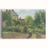 Black and white stretched canvas featuring a detailed Camille Pissarro painting, ideal for kitchen wall art.