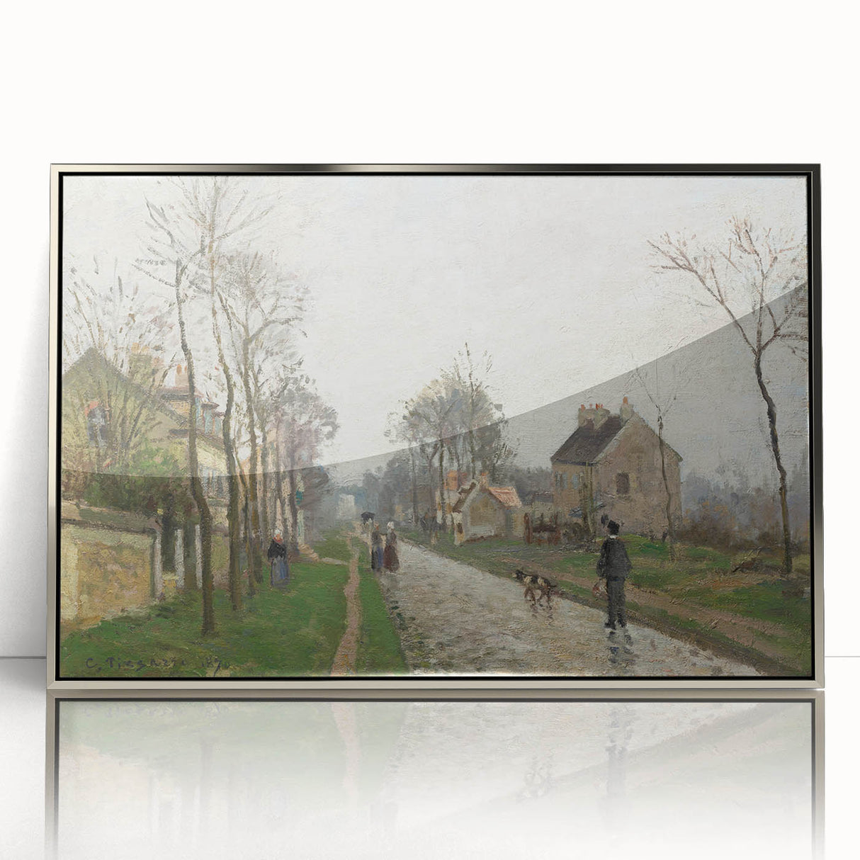 Mid-century modernist art by Camille Pissarro featuring muted earth tones on a framed acrylic, suitable for nursery wall art.