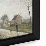 Framed canvas featuring a close-up of a textured, colorful artwork by Camille Pissarro, ideal for living room decor.