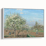Vintage poster art by Camille Pissarro featuring a colorful rural landscape on a framed canvas.