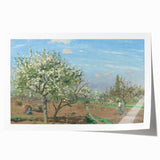 Camille Pissarro-inspired floral painting on rolled canvas, featuring soft green and yellow tones.