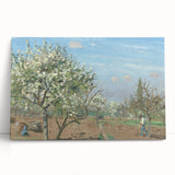 Black and white print of Camille Pissarro's painting on stretched canvas, ideal for kitchen wall art.