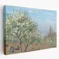 Camille Pissarro impressionist painting on stretched canvas, featuring a rural landscape with muted earth tones.