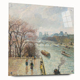 Acrylic print of Camille Pissarro's landscape painting in soft earth tones, ideal for dining room decor.