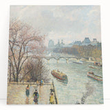 Black and white stretched canvas featuring Camille Pissarro's impressionist design, ideal for kitchen wall art.