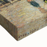 Black and white landscape painting on stretched canvas, featuring a serene rural scene, ideal for bedroom wall art.