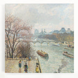 Black and white wall art on stretched canvas featuring a large, detailed Camille Pissarro painting, ideal for kitchen art.