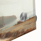 Mid-century modernist style large abstract print of vibrant, colorful strokes on acrylic glass, ideal for dining room art.