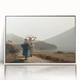 Art deco poster of Camille Pissarro painting, framed in acrylic, with pastel color palette, ideal for nursery wall art.