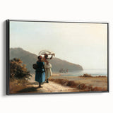 Black and white framed canvas of a vintage landscape painting, ideal for bedroom wall decor.