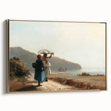 Framed canvas featuring a Camille Pissarro landscape painting in muted earth tones, ideal for bedroom wall art.