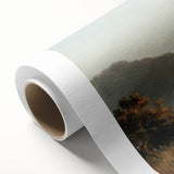 Art deco poster of a serene landscape, featuring soft pastel shades on rolled canvas, ideal for nursery wall art.