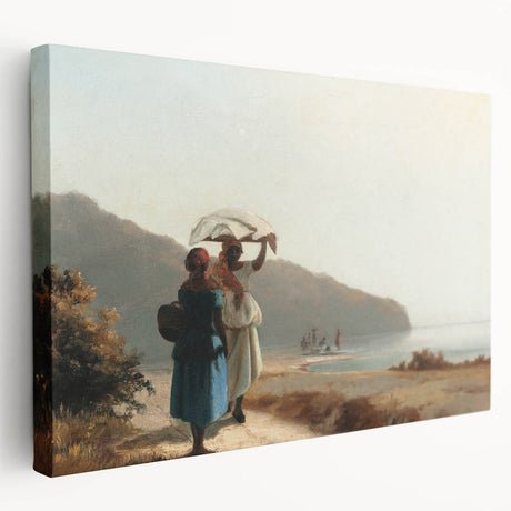 Camille Pissarro-inspired impressionist landscape on stretched canvas, with soft green and earth tones.