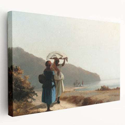 Camille Pissarro-inspired impressionist landscape on stretched canvas, with soft green and earth tones.