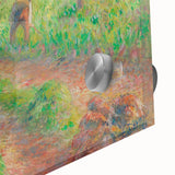 Mid-century modernist art featuring abstract design in muted earth tones on large acrylic glass.