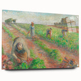 Side view of a Camille Pissarro-inspired large abstract wall art on acrylic glass, featuring soft earth tones.