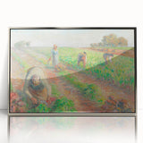 Mid-century modernist acrylic print of a Camille Pissarro design, featuring muted colors, ideal for nursery wall art.