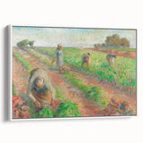 Vintage poster art of a Camille Pissarro painting, featuring vibrant colors on a large framed canvas.