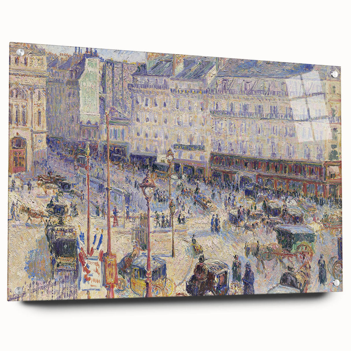 Acrylic glass print of Camille Pissarro’s impressionist painting, featuring soft pastel tones.